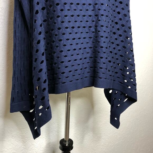 Milly navy blue open circle knit open drape front silk blend cardigan size Small - Picture 12 of 14